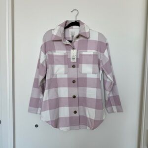A New Day Pink and White Plaid Checkered Shirt Jacket with Tortoise Buttons